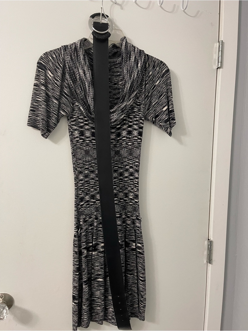 Cowl Neck Midi Dress in Black & White